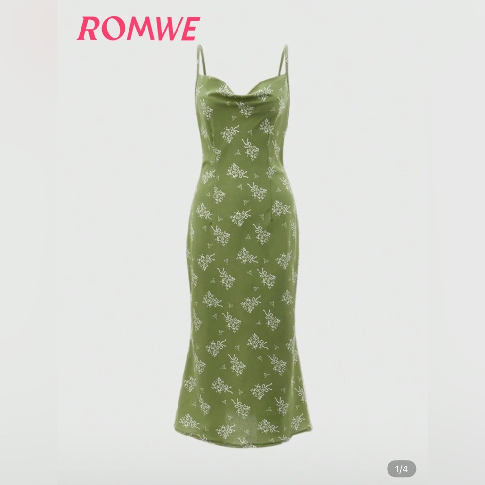 Shein green floral slip dress